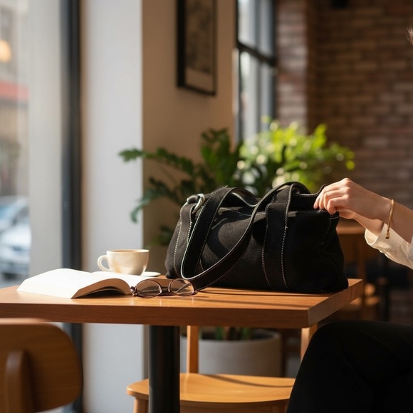 Hogan Black Suede Shoulder Bag | 3 Compartments | Magnetic Closure - Picture 15 of 16